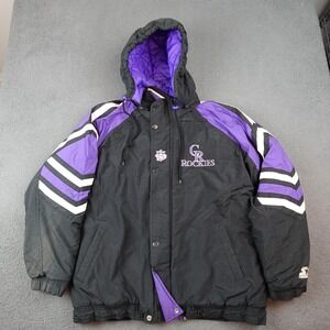 Vintage Colorado Rockies Jacket Mens Large Black Purple MLB Baseball Starter 90s